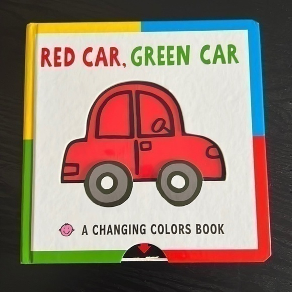 children book, red car, green car